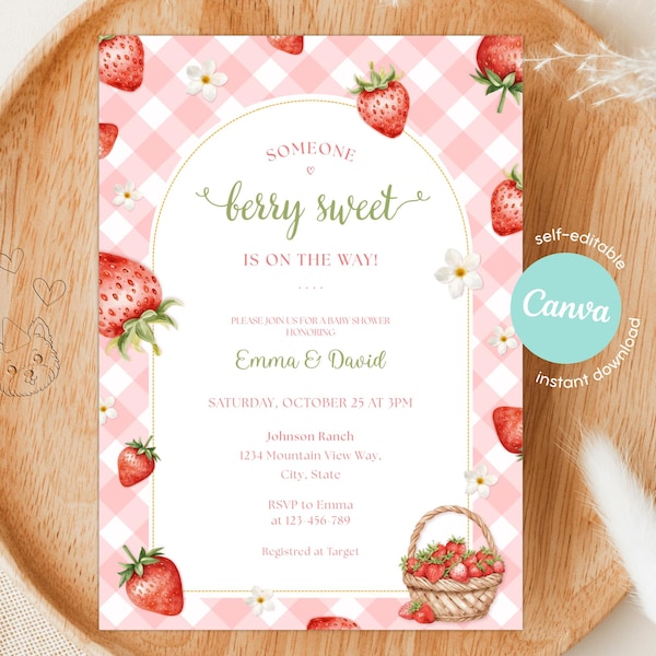 Berry Sweet Baby Shower Invitation: Pink Strawberry Invite (Printable and Digital)