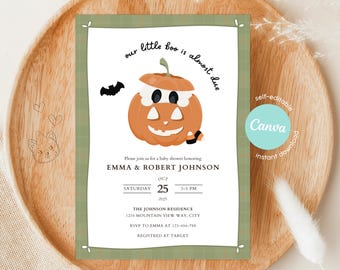 Little Boo is Almost Due: Editable Halloween Baby Shower Invitation Template (Digital and Printable)