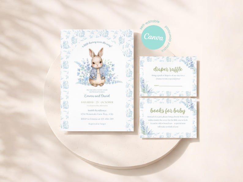 Rabbit Baby Shower Invitation: Editable Bunny Invite Bundle (printable ...
