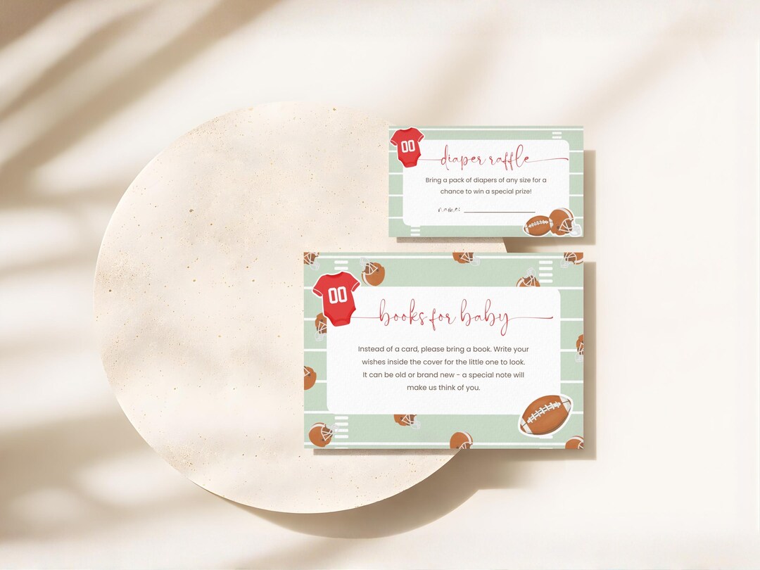 Football Raffle Books Diaper Raffle and Books for Baby: Editable Football Baby Shower Cards ...