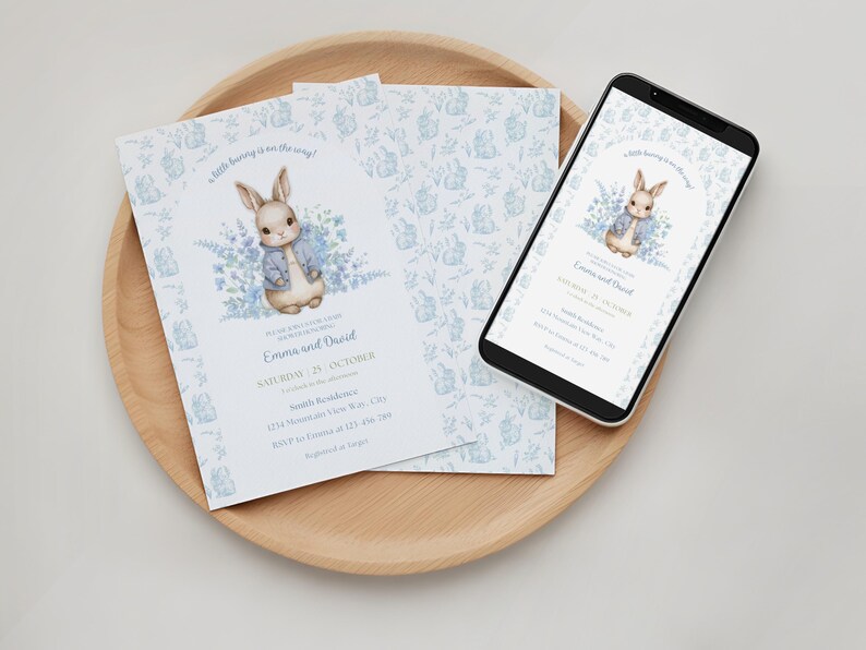 Rabbit Baby Shower Invitation: Editable Bunny Invite Bundle (printable ...