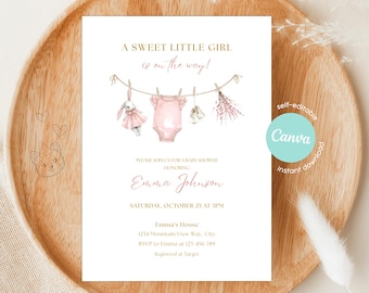 Editable Sweet Little Girl Baby Shower Invitation Template (Digital Download)
