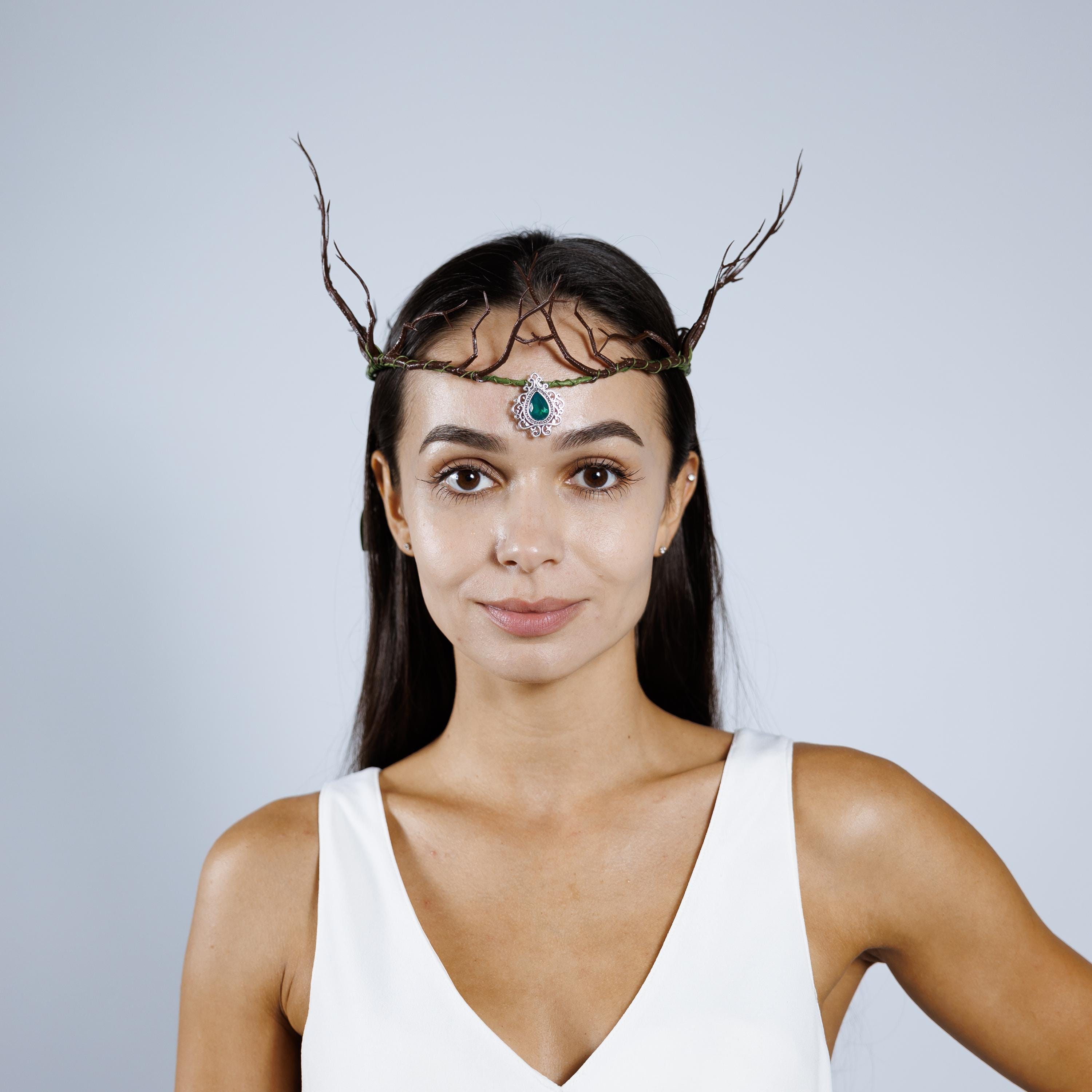Fairy Crown Silver Antler Floral Headband for Women Renaissance and Cosplay Antler Fairy Crown - Etsy main image 4
