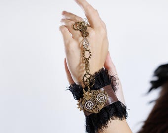 Steampunk Gear Wrist Cuff – Black Victorian Gothic Bracelet For Women & Men 6 thumbnail image