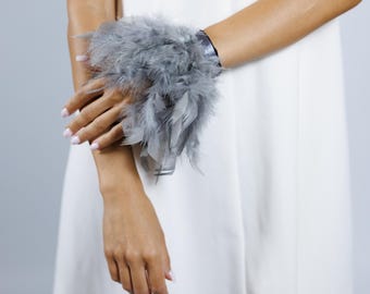 Gray Feather Cuffs,Gray Feather Wrist Cuffs,Gray Feather Arm Cuffs,Gray Feather Bracelet Cuffs,Gray Feather Wristband,Gray Feather Accessory