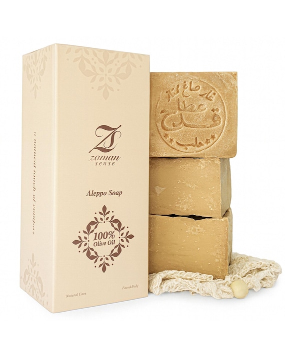 Handmade Olive Oil Aleppo Soap Set with Free Sisal Bag, Zaman Sense