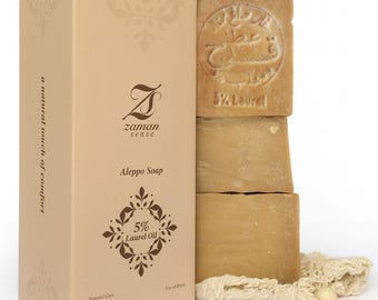 Handgemaakte Aleppo-zeep, 5% laurierolie, gratis sisalzakje, set van 3, Zaman Sense