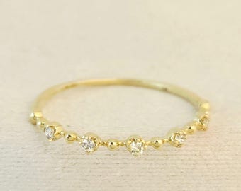 10K Gold Diamond Ring, Natural Diamond Beaded Eternity Ring, Dainty Everyday Diamond Ring Gift, Mothers Day Gift
