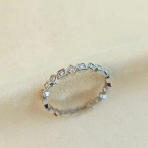 10K Solid Gold Diamond Geometric Eternity Band Ring, Modern Minimalist Stackable Ring image 6