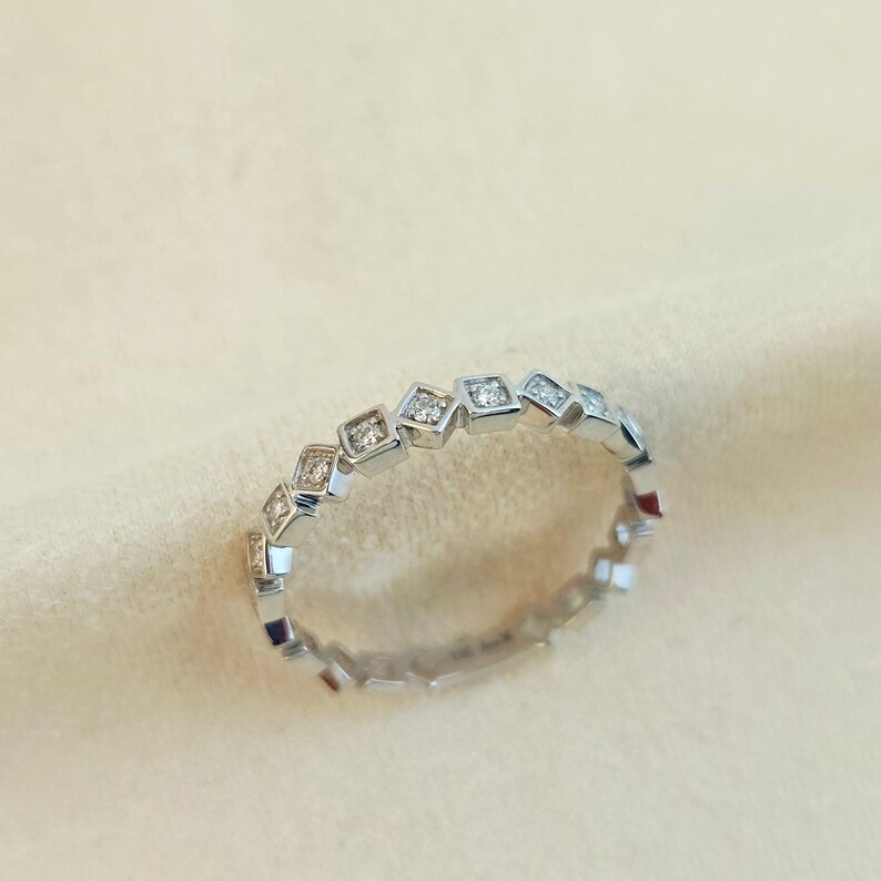 10K Solid Gold Diamond Geometric Eternity Band Ring, Modern Minimalist Stackable Ring image 6