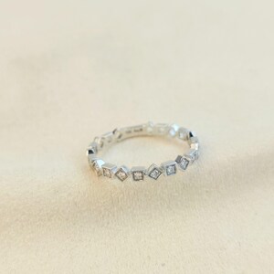 10K Solid Gold Diamond Geometric Eternity Band Ring, Modern Minimalist Stackable Ring image 2