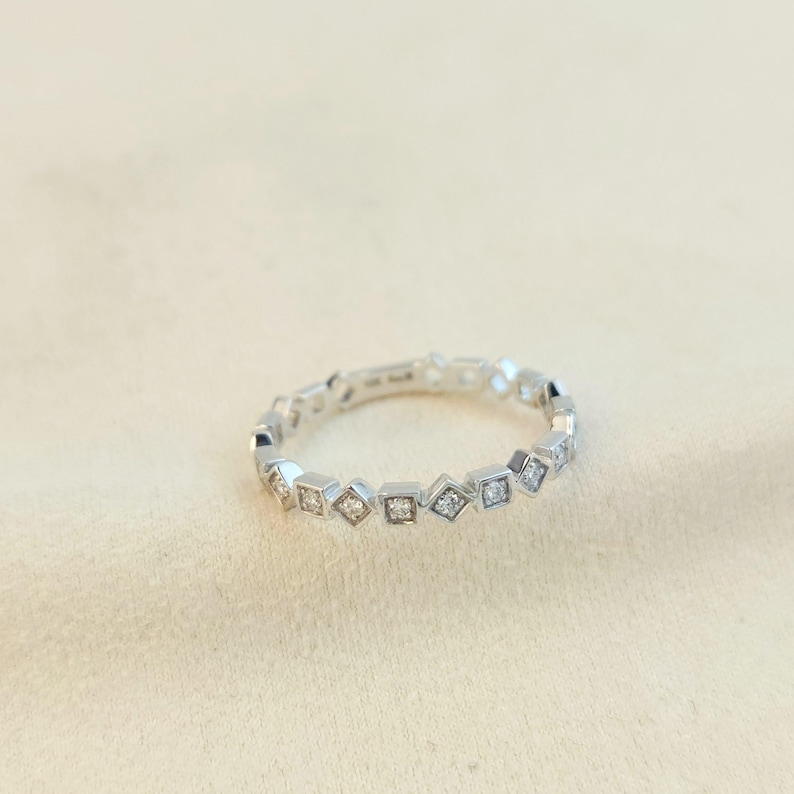 10K Solid Gold Diamond Geometric Eternity Band Ring, Modern Minimalist Stackable Ring image 2