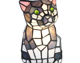 Vintage Kitty Decorative Stained Glass Table Lamp