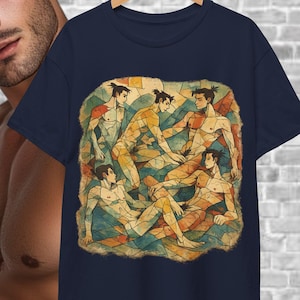 Camiseta cubista con figura masculina gay, arte del orgullo, unisex, LGBTQ, regalo gay para él, novio o esposo.