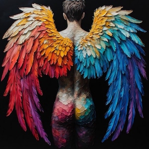 Gay Angel Canvas Print Rainbow Wings Wall Art, Pride Art