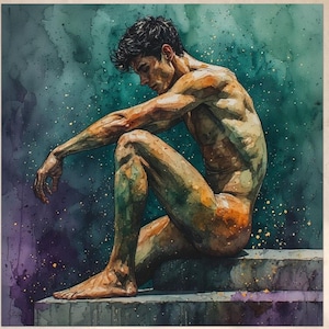 Gay Male Figure Canvas Art Moody Watercolor Wall Decor