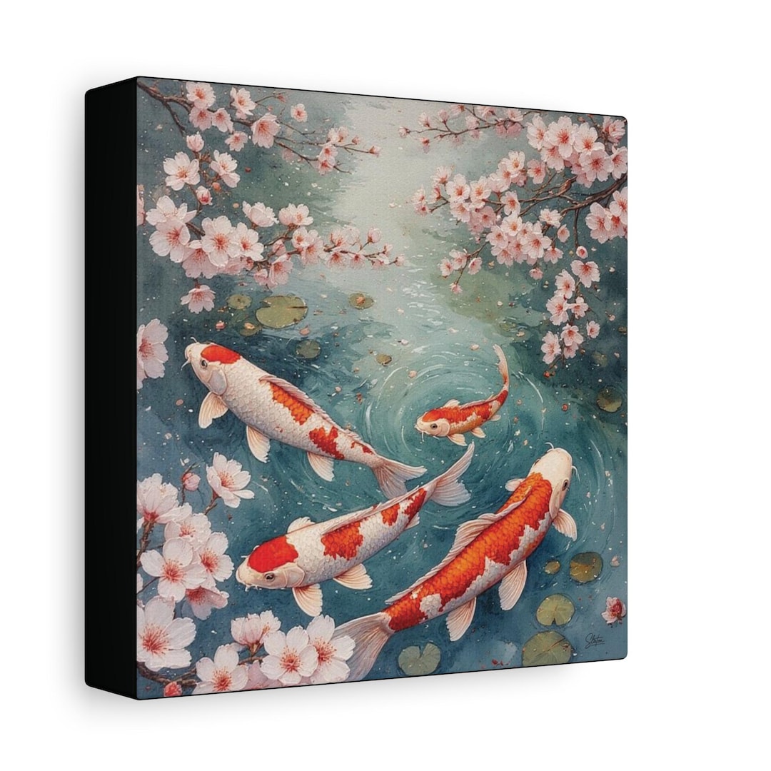 Koi Fish and Cherry Blossom Canvas Art Peaceful Japanese Pond Wall ...