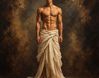 Gay Male Portrait Canvas, Classical Man in Ivory Drapery, Masculine Wall Art
