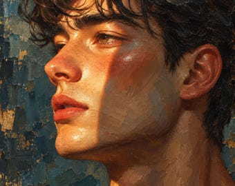 Gay Male Portrait Canvas, Golden Light Handsome Man, Moody Wall Art