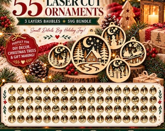 Christmas Ornament SVG Bundle | 55+ DIY Layered Christmas Ornaments | 3 Layer SVG Cut Files | Laser Cut Ornament Files | Digital File