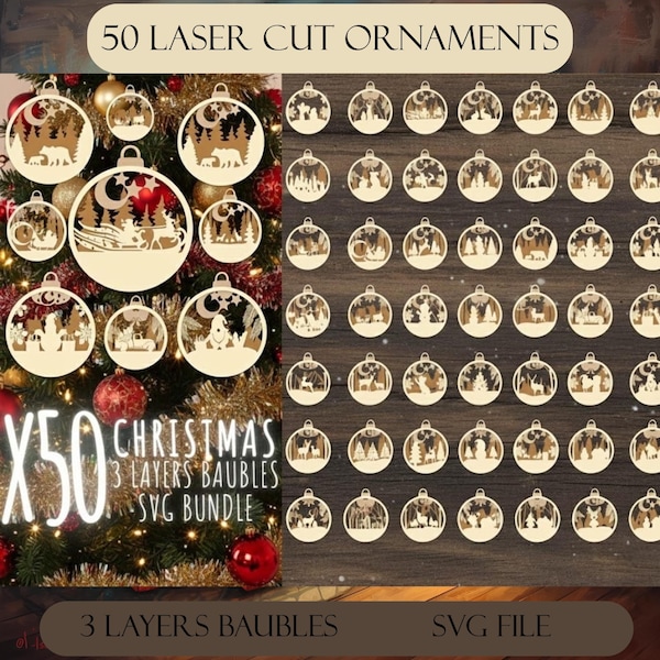 Christmas Ornament SVG Bundle | 3-Layer Christmas Bauble Cut Files | DIY Holiday Decor | Instant Download | Xmas Tree Decoration SVG