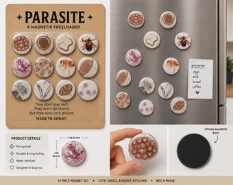 Imanes de parásitos veterinarios/Humor grotesco de laboratorio/Friki de los parásitos/Regalo interno para clínicas/Regalo para técnicos, veterinarios u hospitales de animales/Divertido