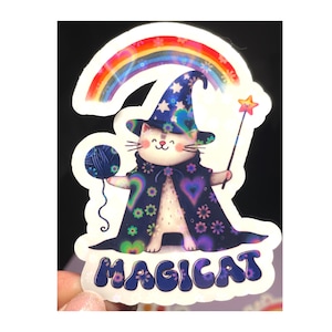 MagiCat Holographic Vinyl Sticker/Cat Decal/Cat Lover Sticker/Gift for Cat Moms or Cat Dads/Magical Cat Sticker/Vet Tech Gift/Water bottle