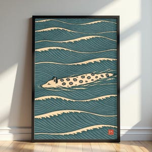 Red Fox in Ocean Waves - Ukiyo-e Style Art Print