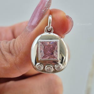 Princess Cut Pink Sapphire CZ Pendant 1.50 Ct Pink Lab Diamond Ruby Signet Pendant Bezel Set Diamond Women Pendants  Anniversary Gift