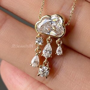 Regen & Wolke gewachsen Diamant 1.50 Ctw Halskette Lünette Set Wolke Lab Diamant Halskette für Frau 18k Gelbgold Ost West Cluster Halskette