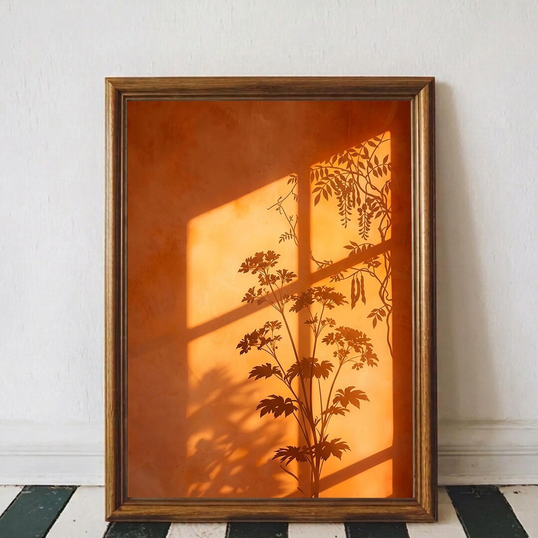 Sunset Window Shadow Botanical Wall Art Print, Warm Terracotta ...