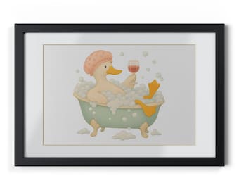 Impresión de un pato divertido en la bañera: Arte relajante para la pared del baño (descarga digital)