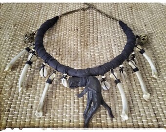 Bird Foot Pendant Statement Necklace Silver Chicken Claw Voodoo Talisman Solid Hand Cast Silver Plated White Bronze