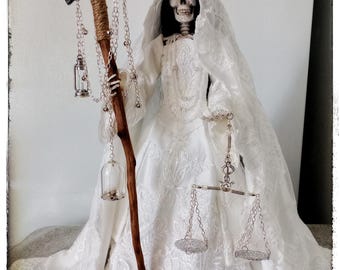 White Nuestra Señora de la Santa Muerte 17 inch Altar Statue