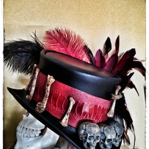 Leather Voodoo top hat, Baron Samedi top hat,  Trophy skull top hat