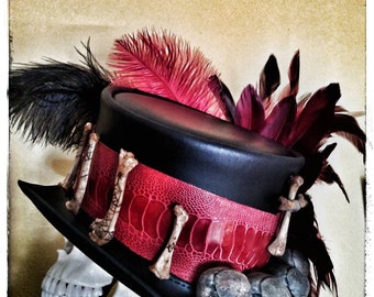 Leather Voodoo top hat, Baron Samedi top hat,  Trophy skull top hat