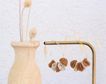 Gold and leather ring earring - Brown and gold