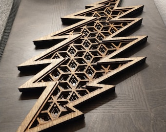 Grateful Dead Stealie Art, Laser Cut Wood Sculpture, 13 Point Bolt