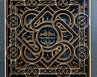 Hydra Wooden Wall Art: Layered Sacred Geometry Sculpture