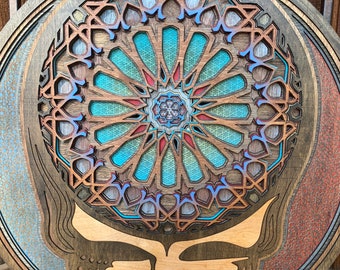 Laser Cut Grateful Dead Mandala, Layered Wood Wall Art