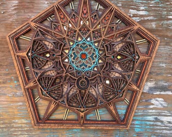Burning Man Mandala: Laser Cut Wood Sacred Geometry Wall Art