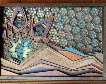Lake Tahoe Grateful Dead Wood Sculpture, Sacred Geometry Wall Art