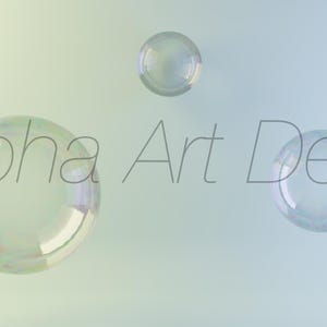 May include: An abstract image featuring three translucent bubbles floating against a gradient background of pale green and blue. The text "Alpha Art Desk" is subtly overlaid on the image in a thin, gray font.