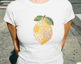 Baby-T-shirt met citroenbloemen imitatie patchwork: vintage citroengebloemd grafisch crop-topshirt
