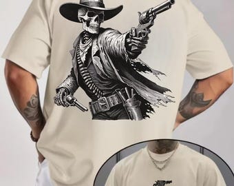 Comfort Colors Skeleton Cowboy Shirt : Western Goth Front Back Print, Outlaw Skull Tee