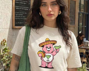 Pink Margarita Bear Cinco de Mayo T-Shirt: Comfort Colors Garment-Dyed Tee