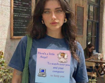 Weirdcore Computer Angel Graphic Shirt : Ironic Retro T-shirt, Y2K Aesthetic Angelic Tee