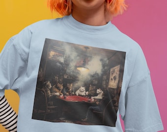 Shirt katten spelen poker - grappig retro komisch comfort kleuren T-shirt, cadeau voor gokken
