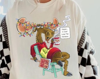 Kerst-elandshirt | Grappig knorrig vakantie-T-shirt, comfortabele kleuren | Cadeau lelijke kersttrui Style