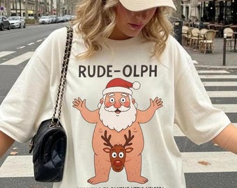 Rudolph Christmas Comfort Colors T-Shirt - Funny Xmas Santa Tee,Ugly Christmas Sweater